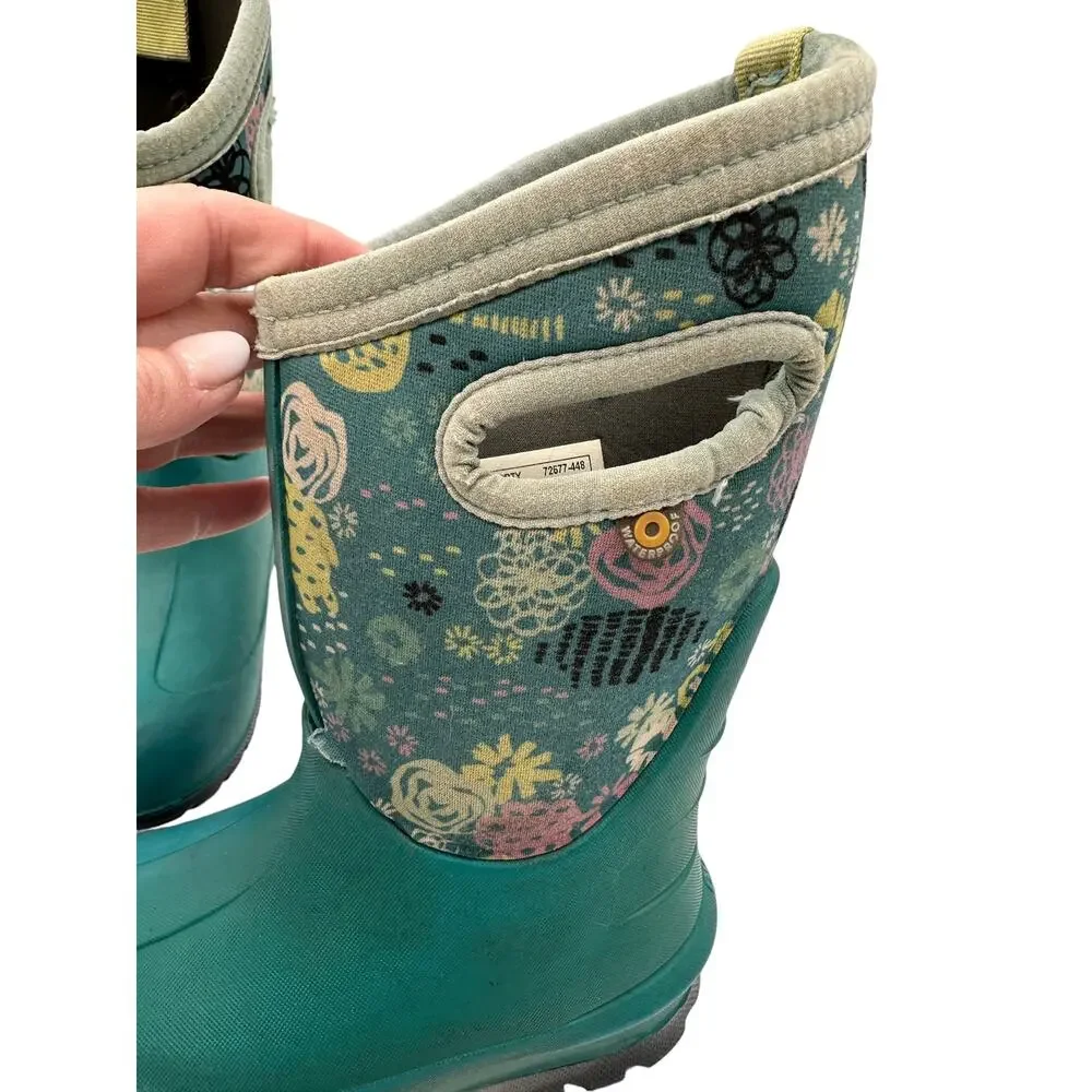 Bogs Neo-Classic Kids Sz: 10 Teal (READ) Floral Insulated Winter Boot 72577- 448